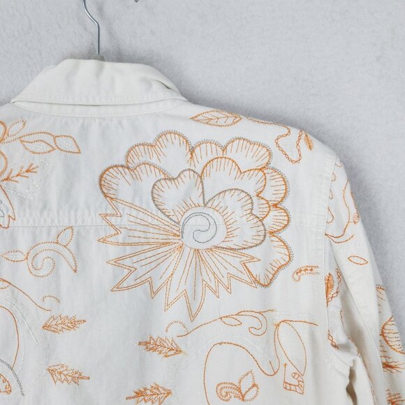 Coldwater Creek Jacket Womens Medium Petite White Embroidered Floral Button Up - Picture 11 of 14